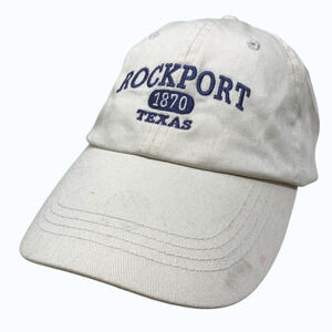 Rockport Texas 1870 White Cotton Strapback Hat OSFM Prairie Mountain Cap OSFM